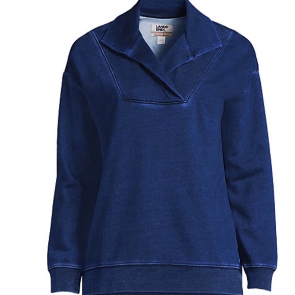 Land ends New Women's Plus Size Serious Sweats Long Sleeve Collared Pullover - Picture 2 of 4